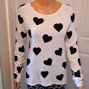 Heart Sweater by INC International Concepts Black/White Long Sleeve Crew…